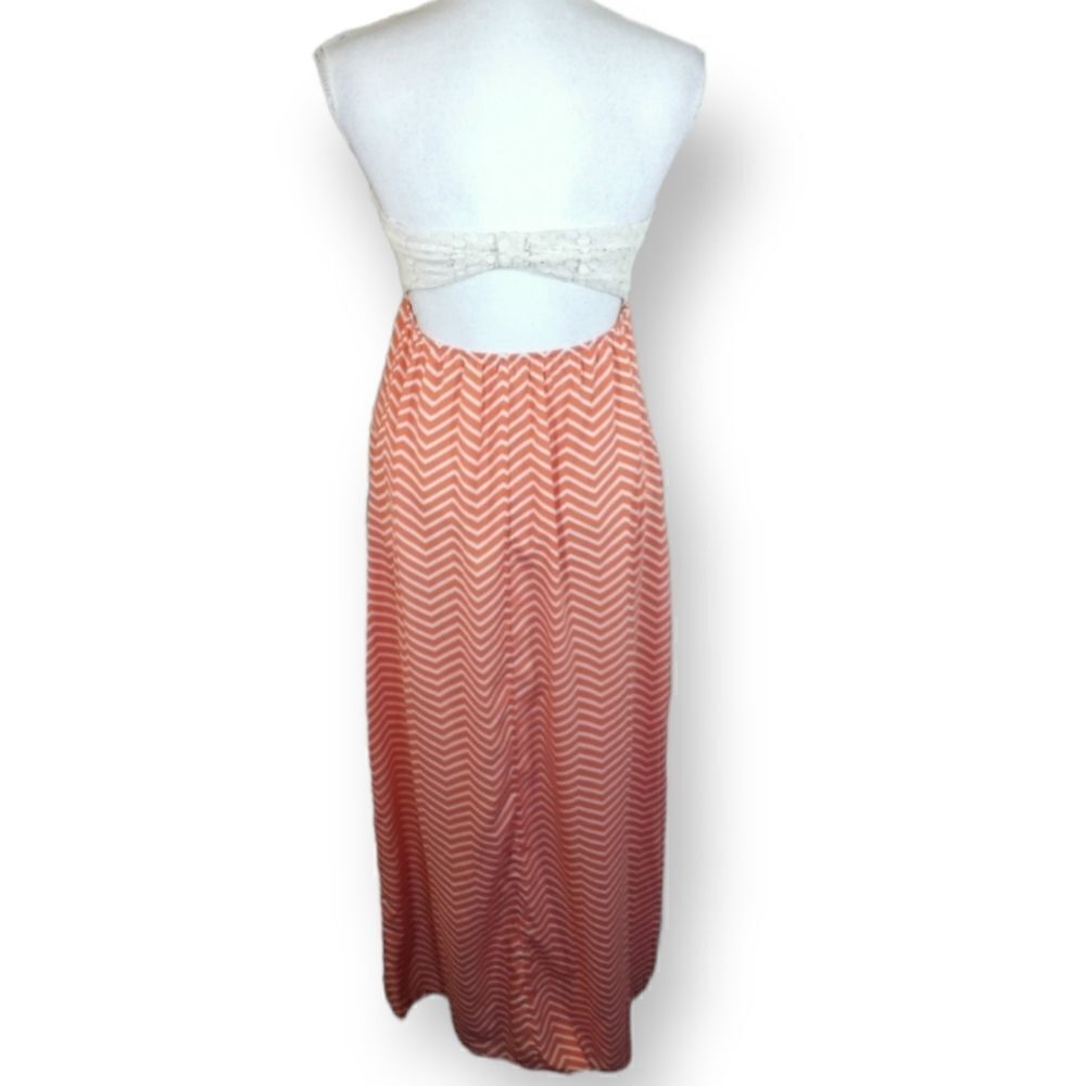 STRAPLESS MAXI DRESS CORAL & CREAM SZ. S/M EUC - Picture 6 of 6